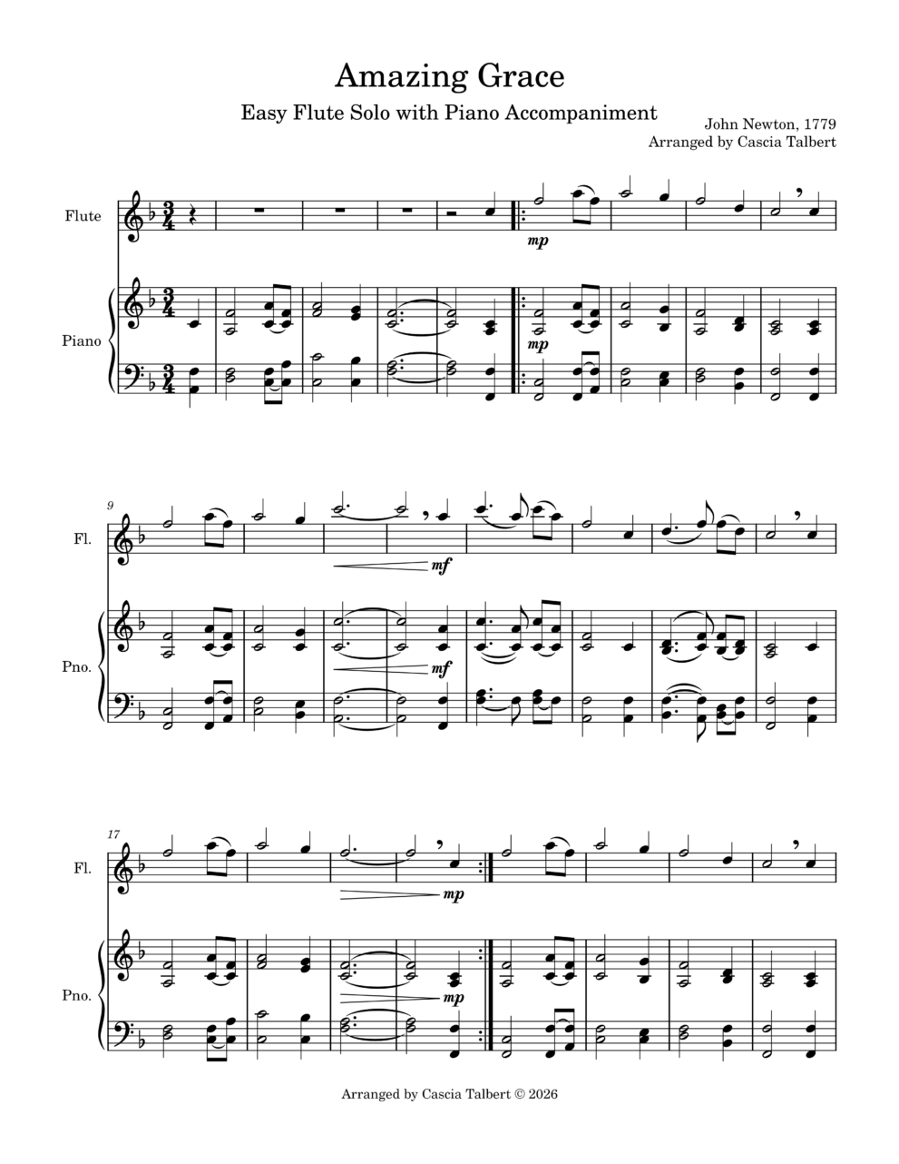 beginner flute solo of Amazing Grace