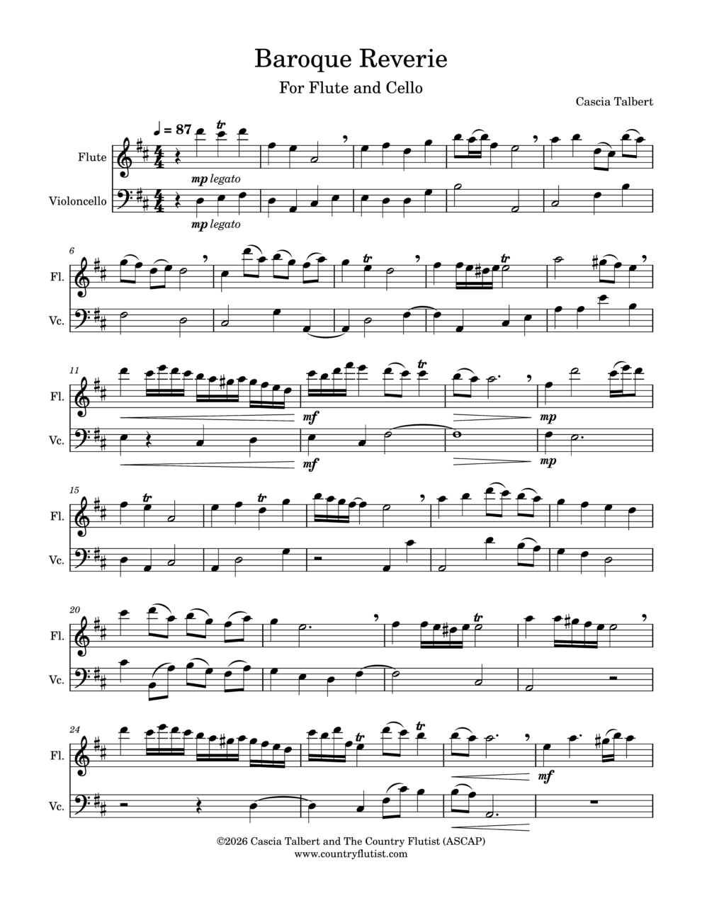 Baroque Reverie – Flute and Cello Sheet Music