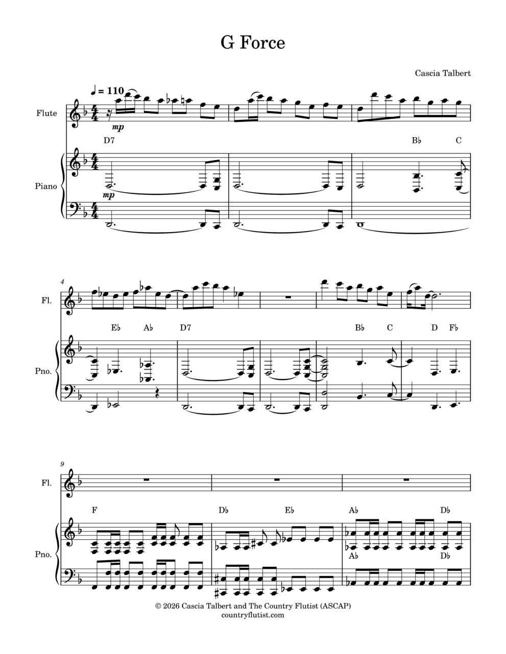 G Force flute and piano sheet music by Cascia Talbert