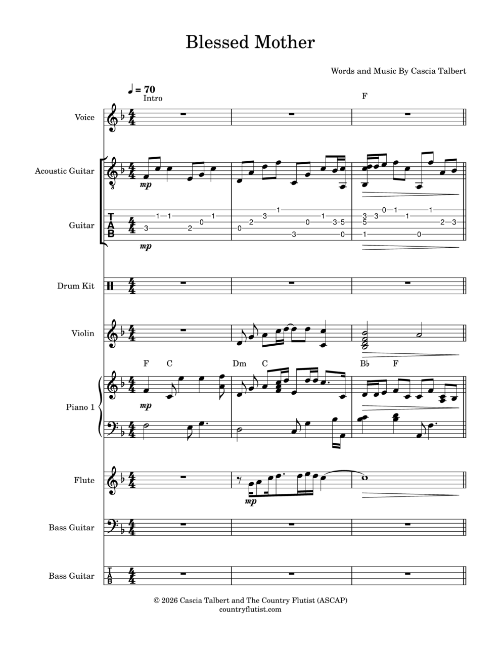Blessed Mother full ensemble sheet music by Cascia Talbert