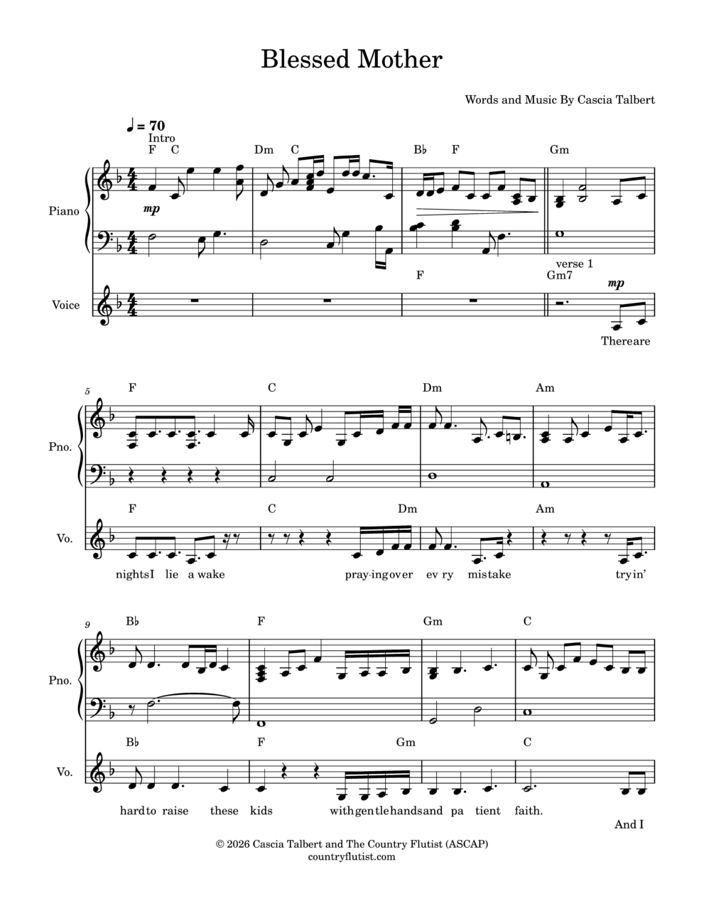 Blessed Mother piano and vocal sheet music by Cascia Talbert